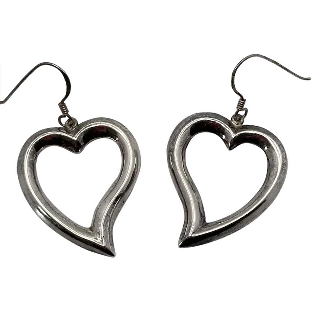 Vintage Sterling Silver Heart Drop Earrings - image 1