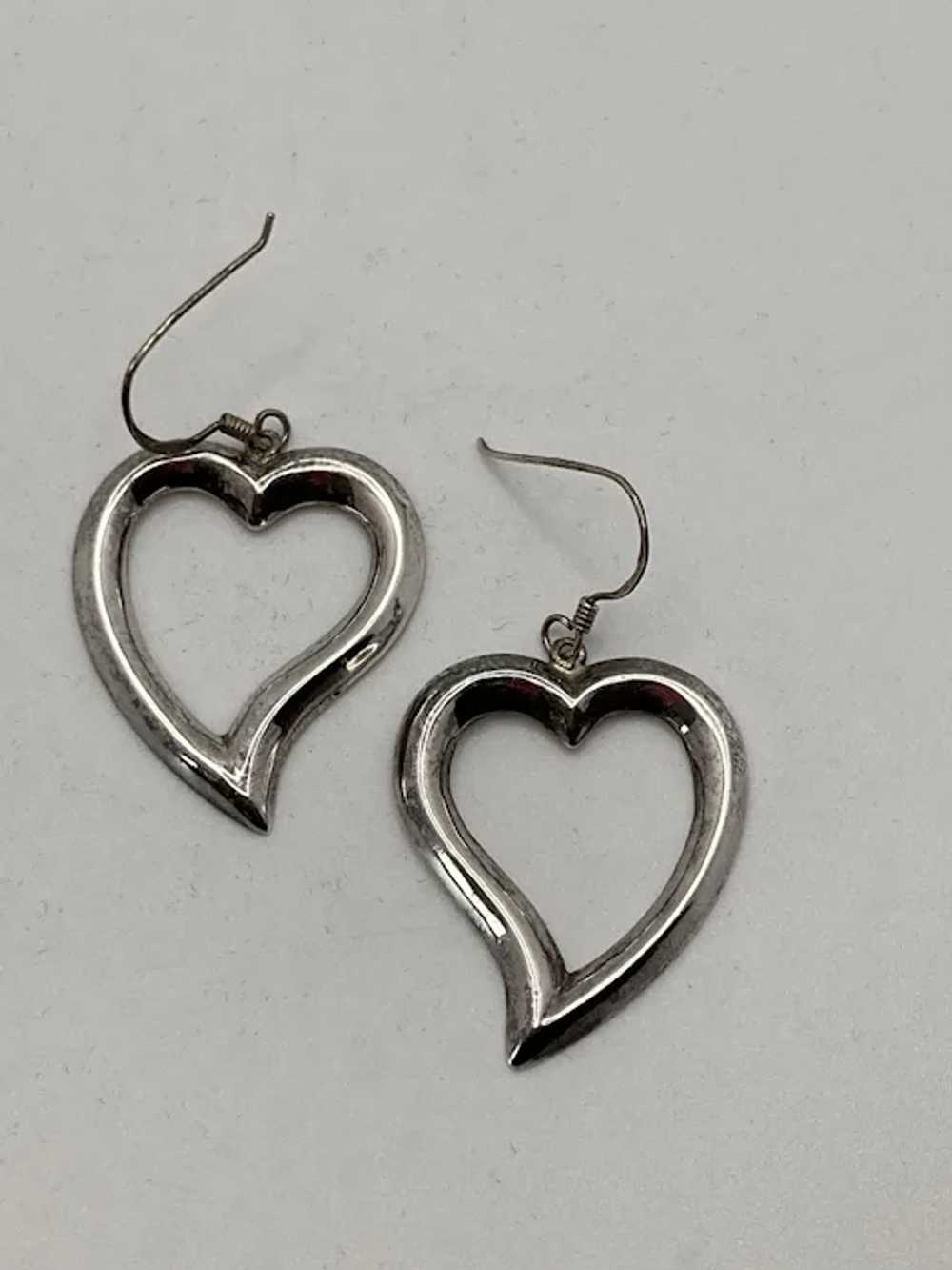 Vintage Sterling Silver Heart Drop Earrings - image 2