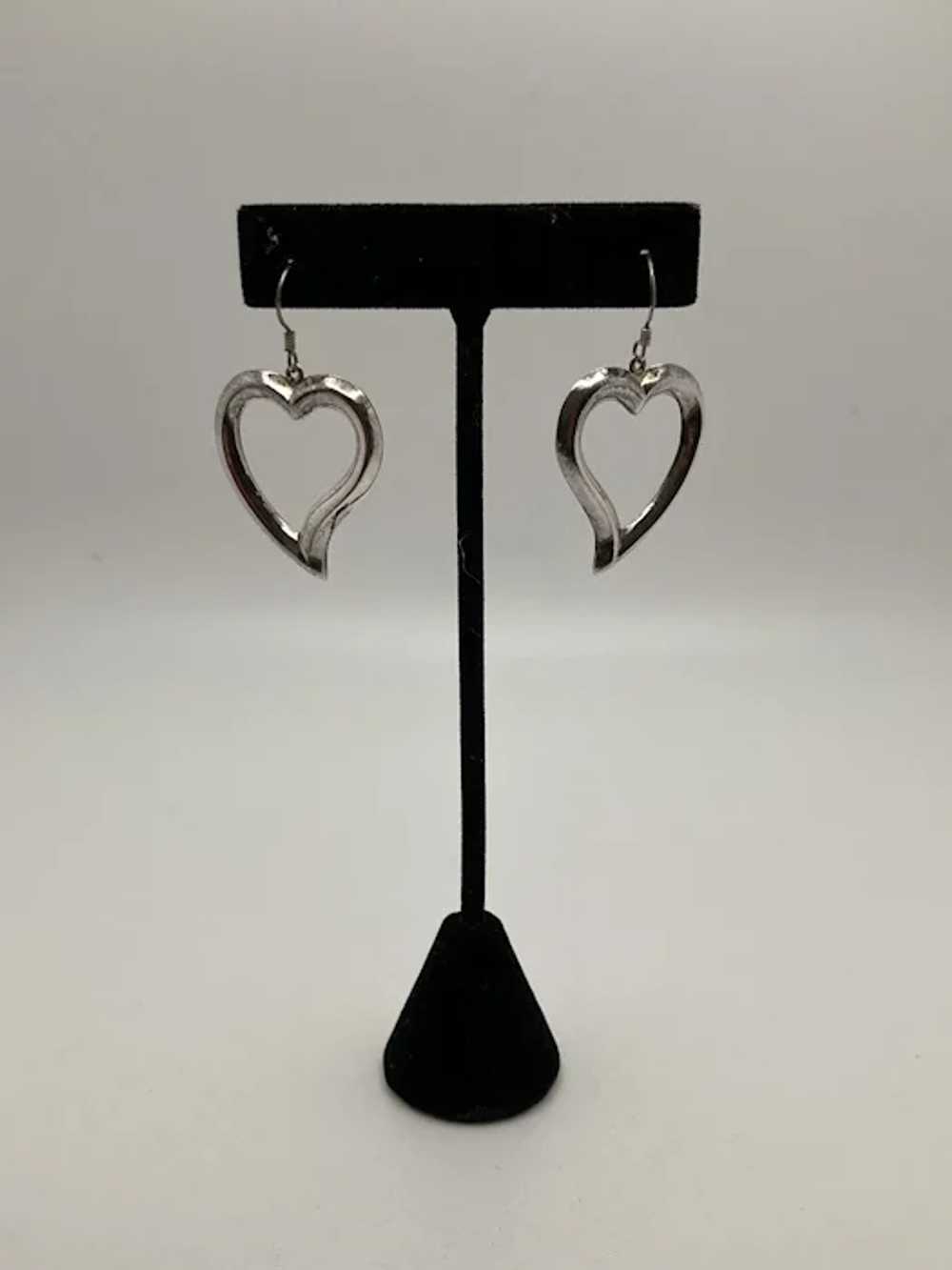 Vintage Sterling Silver Heart Drop Earrings - image 3
