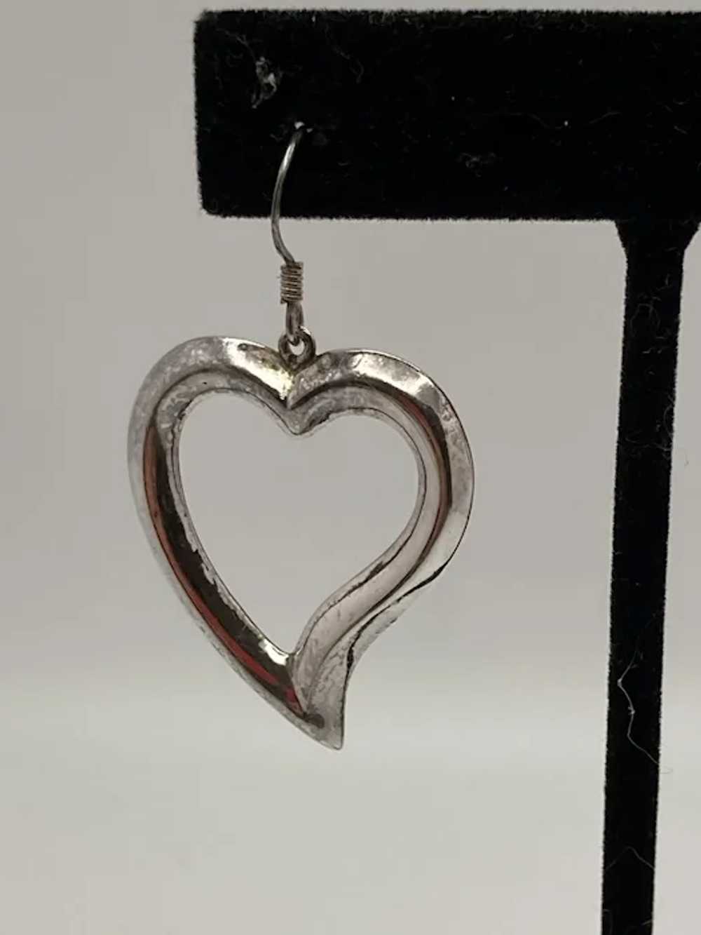 Vintage Sterling Silver Heart Drop Earrings - image 5