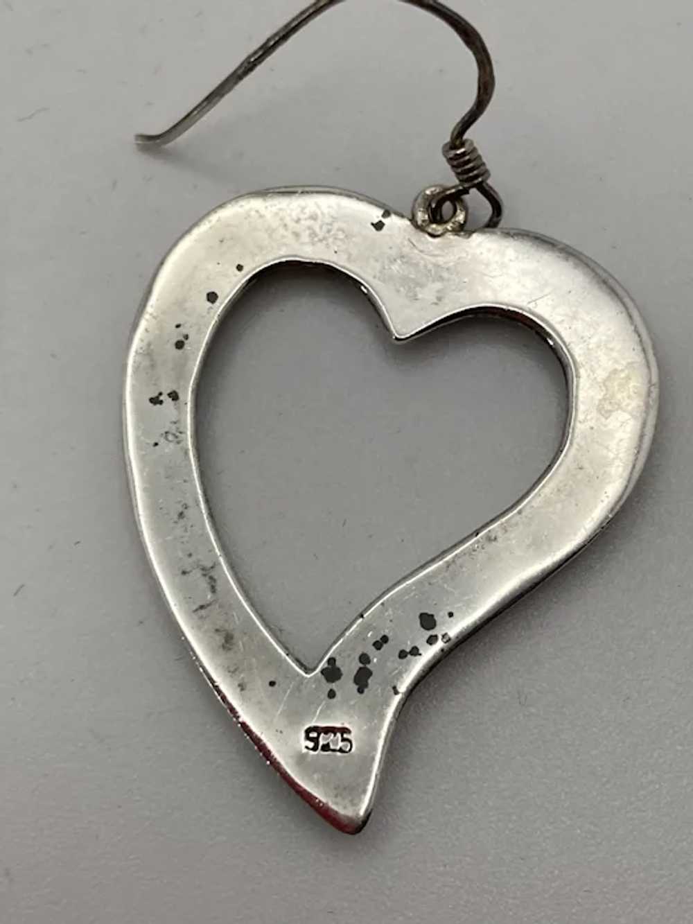 Vintage Sterling Silver Heart Drop Earrings - image 6