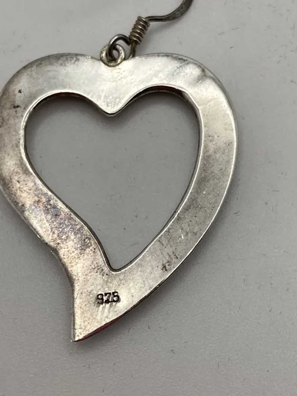 Vintage Sterling Silver Heart Drop Earrings - image 9
