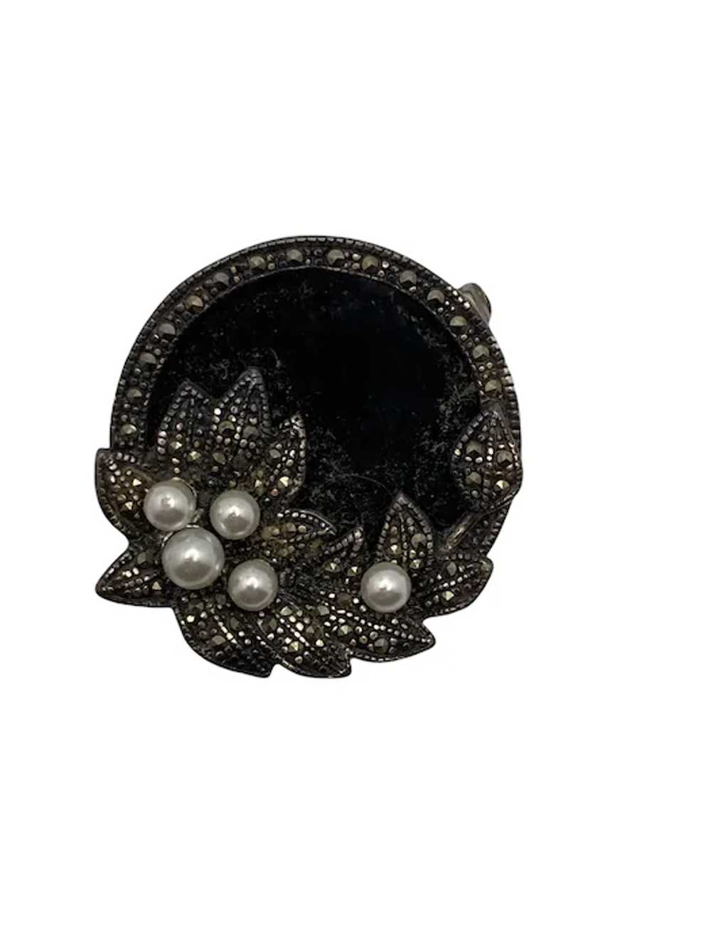 Antique Edwardian Sterling Silver, Onyx and Pearl… - image 8