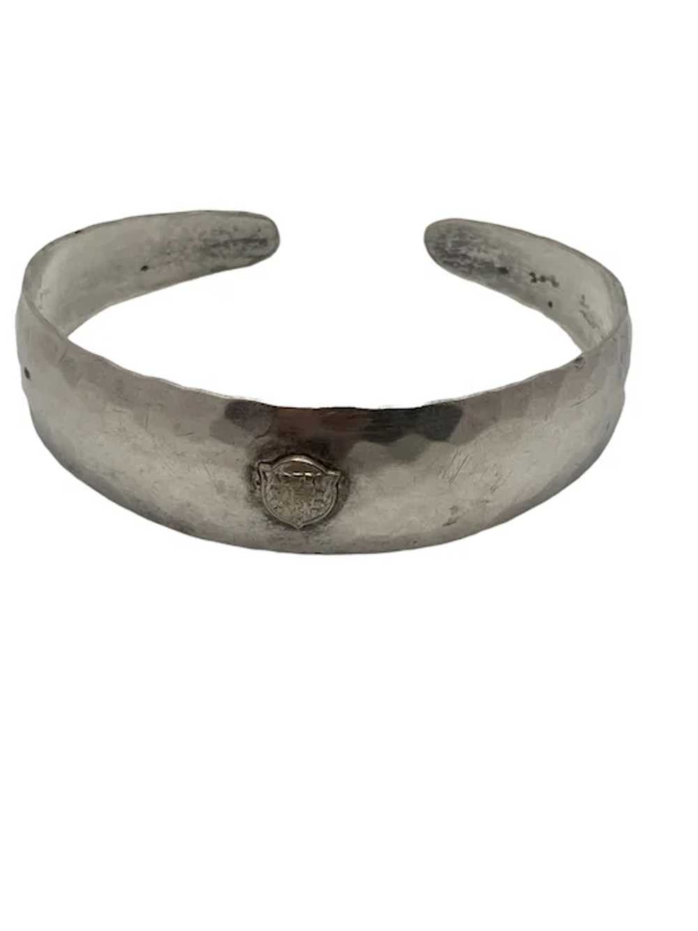 Vintage Hammered Sterling Silver Cuff Bracelet Wi… - image 2