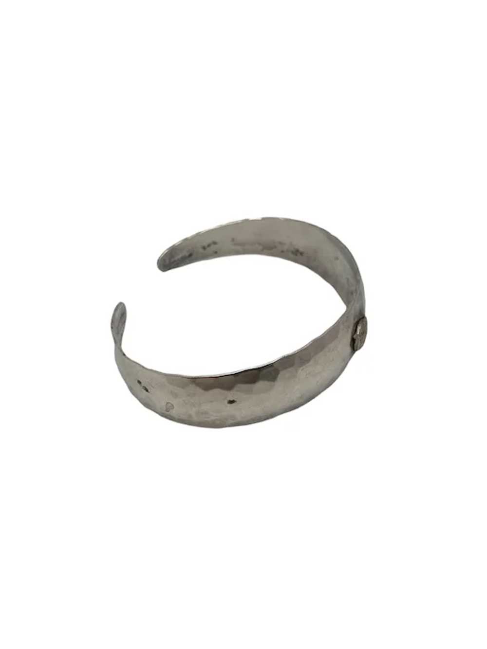 Vintage Hammered Sterling Silver Cuff Bracelet Wi… - image 7