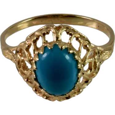 Antique Style Filigree Turquoise Ring in 14k Gold