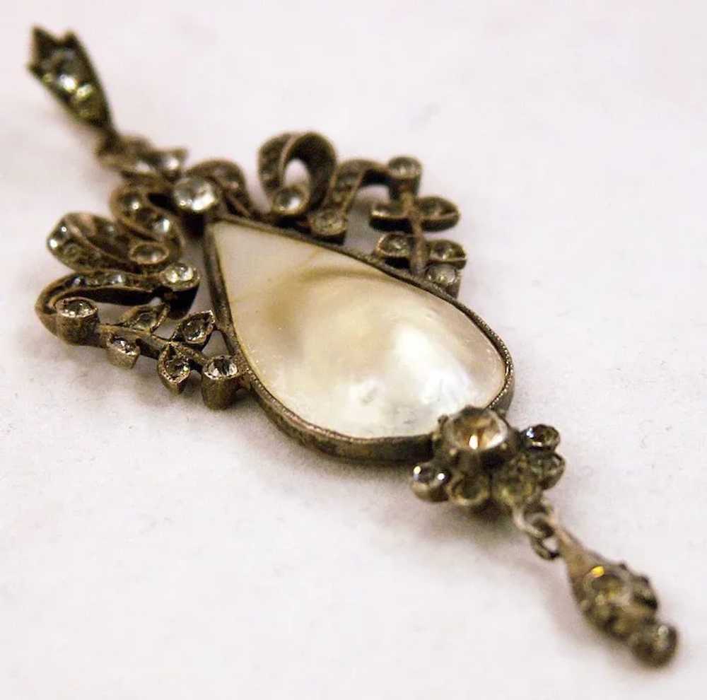 Stunning Victorian Blister Pearl, Rhinestones, an… - image 4