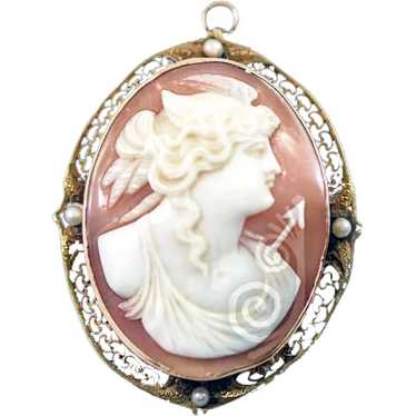 Antique Goddess Nike Cameo in 14k Rose Gold and S… - image 1