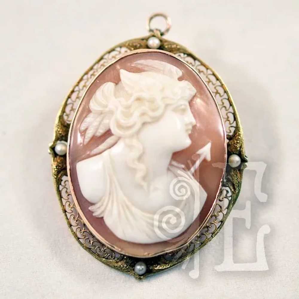 Antique Goddess Nike Cameo in 14k Rose Gold and S… - image 2