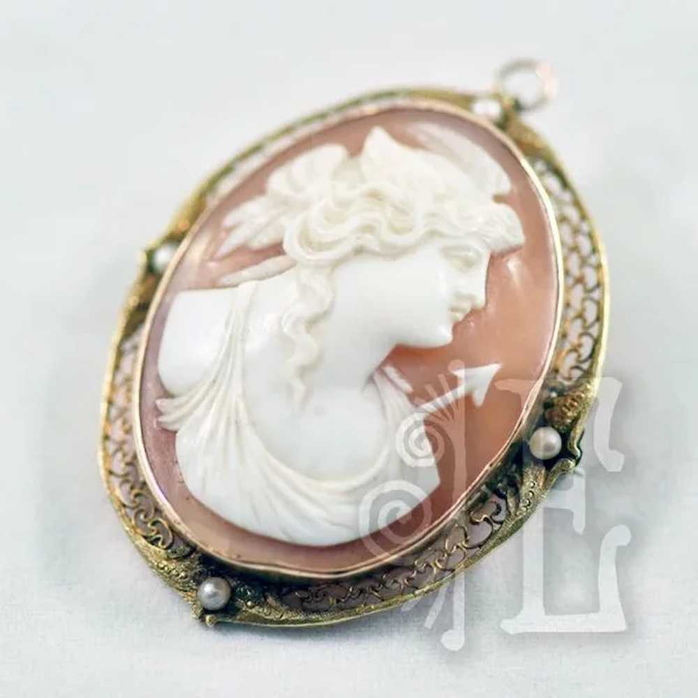Antique Goddess Nike Cameo in 14k Rose Gold and S… - image 3