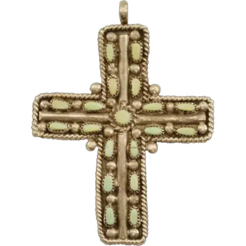 Vintage Sterling Cross With Turquoise Brooch or P… - image 1