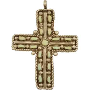 Vintage Sterling Cross With Turquoise Brooch or P… - image 1