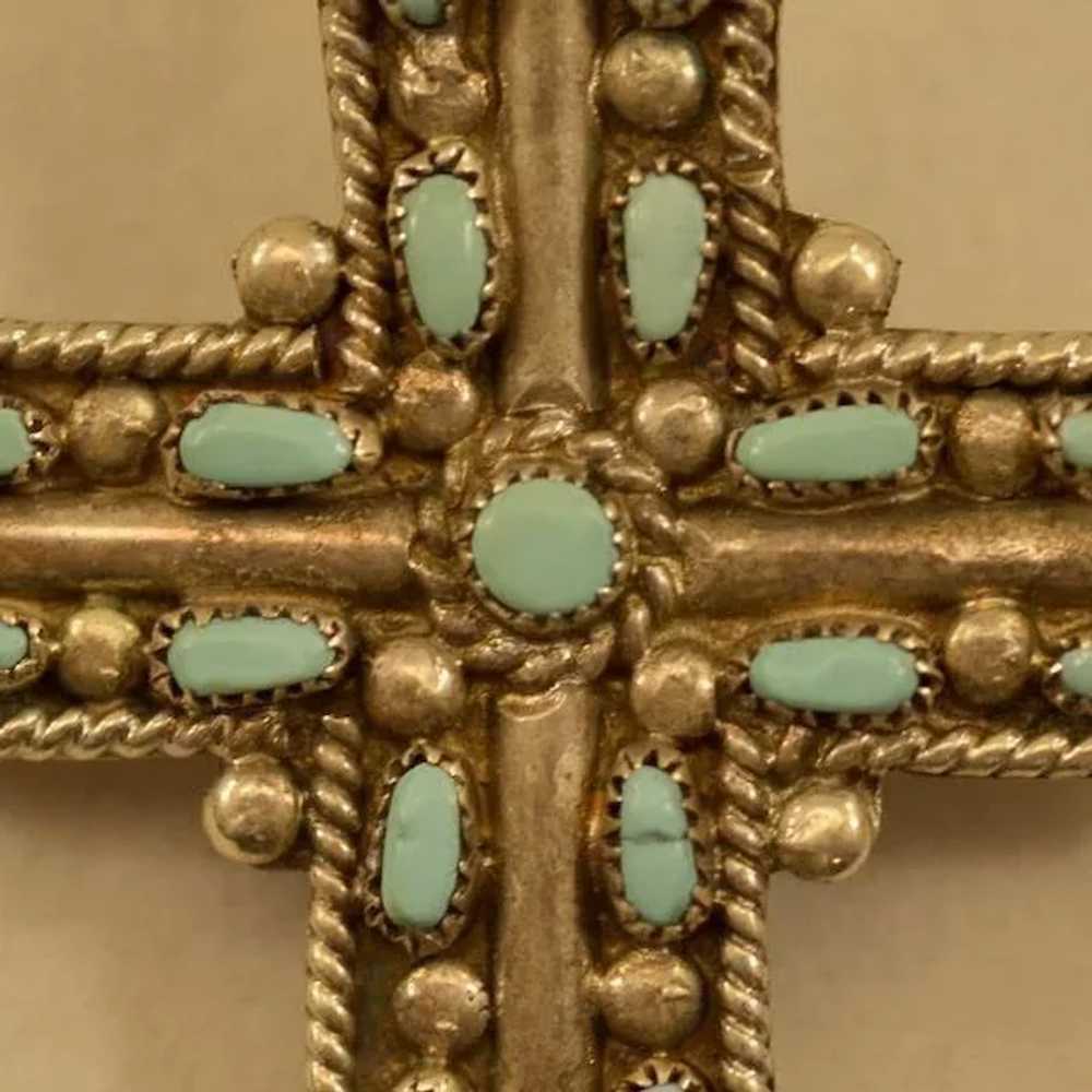 Vintage Sterling Cross With Turquoise Brooch or P… - image 3