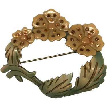 Vintage Celluloid Flower Brooch Pin - image 1