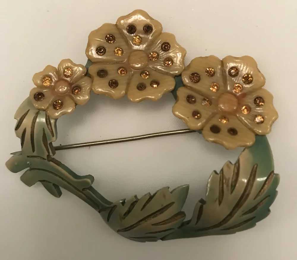 Vintage Celluloid Flower Brooch Pin - image 2