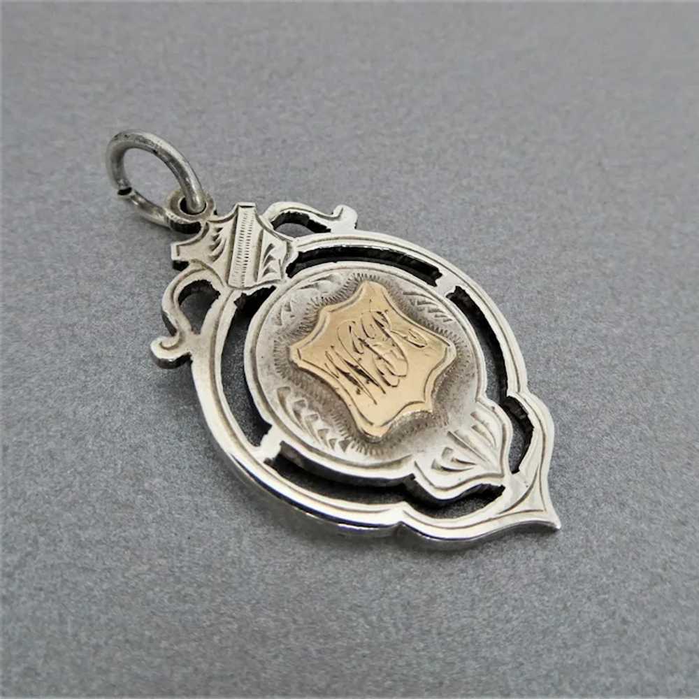 Vintage English Sterling Silver and 9ct Gold Meda… - image 2