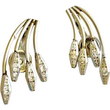 Art Deco Vintage Diamanté Clip Earrings Silver To… - image 1