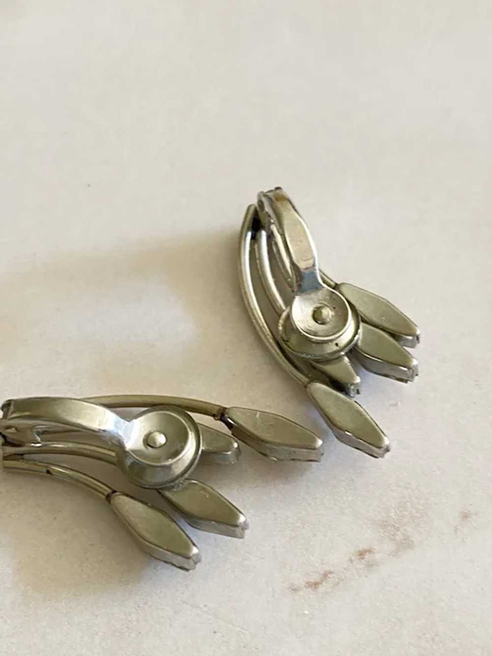 Art Deco Vintage Diamanté Clip Earrings Silver To… - image 3