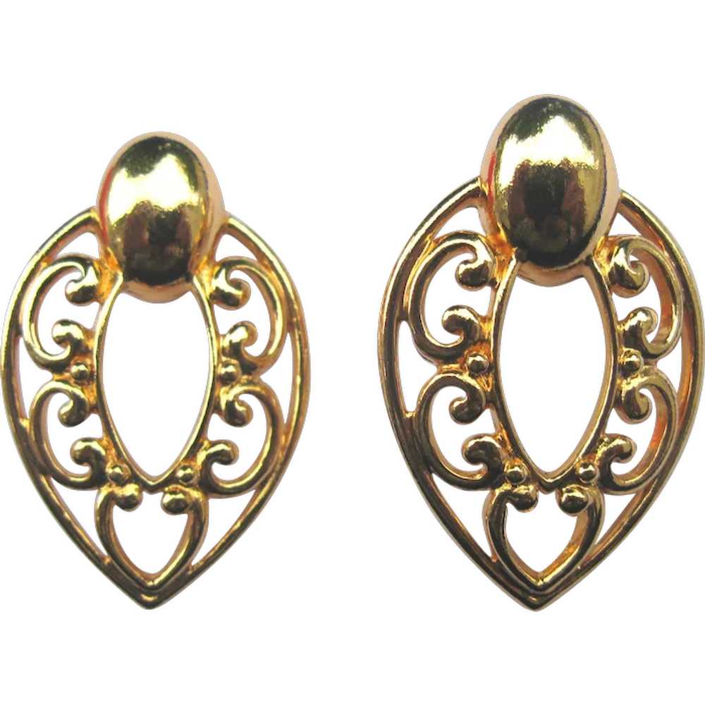 Vintage Large Filigree Heart Clip Earrings - image 1