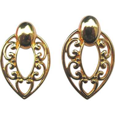 Vintage Large Filigree Heart Clip Earrings - image 1