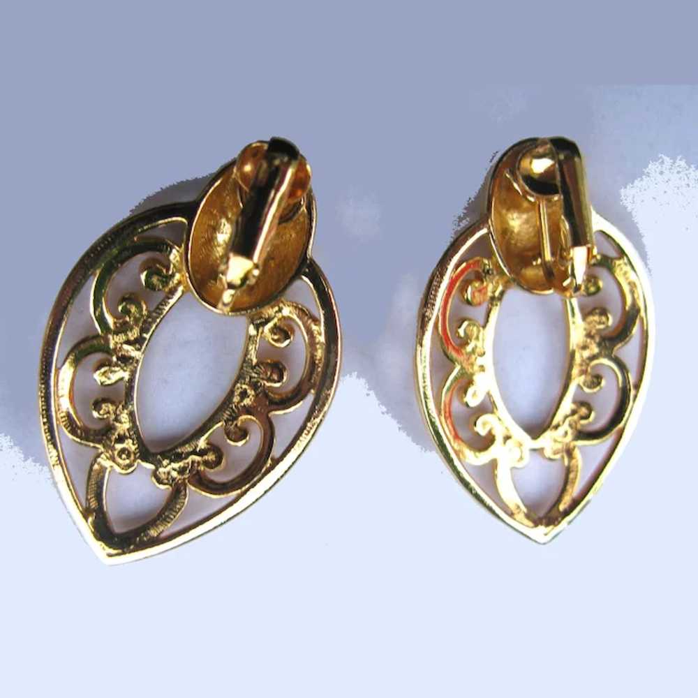 Vintage Large Filigree Heart Clip Earrings - image 2