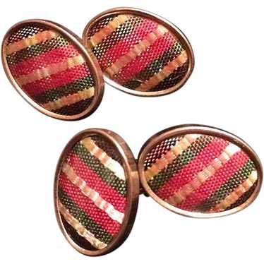 Vintage Striped Woven Cloth Cuff Links - image 1