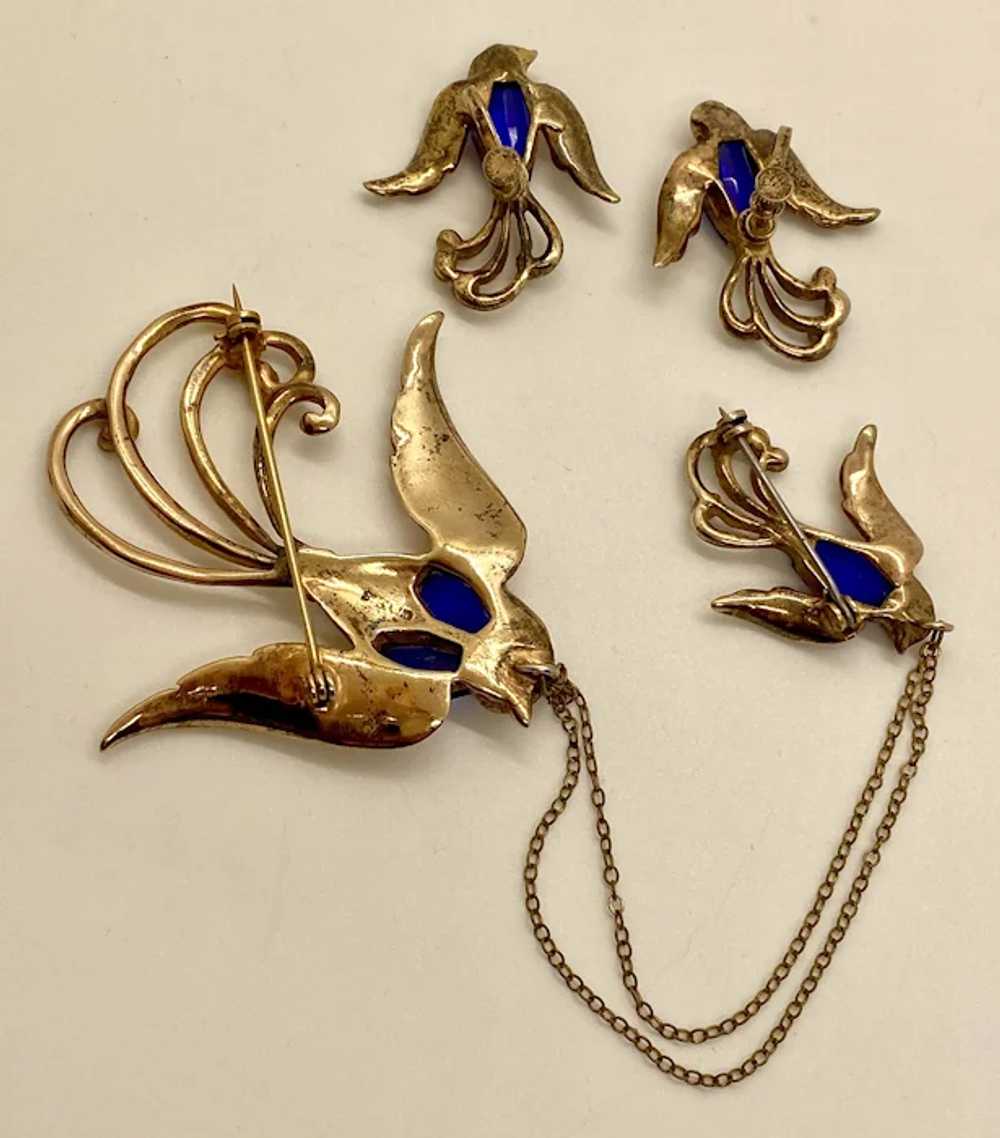 1940s Sterling Silver Birds Chatelaine Brooch Pin… - image 3