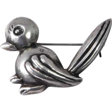 Mid-Century Mexican Silver Bird Brooch Rare Uniqu… - image 1