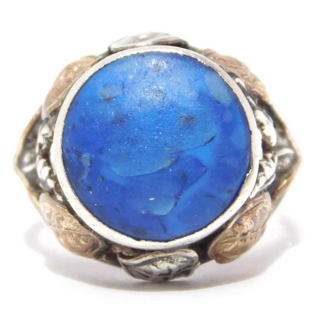 Sterling Ring Arts And Crafts Blue Art Glass Stone - image 2