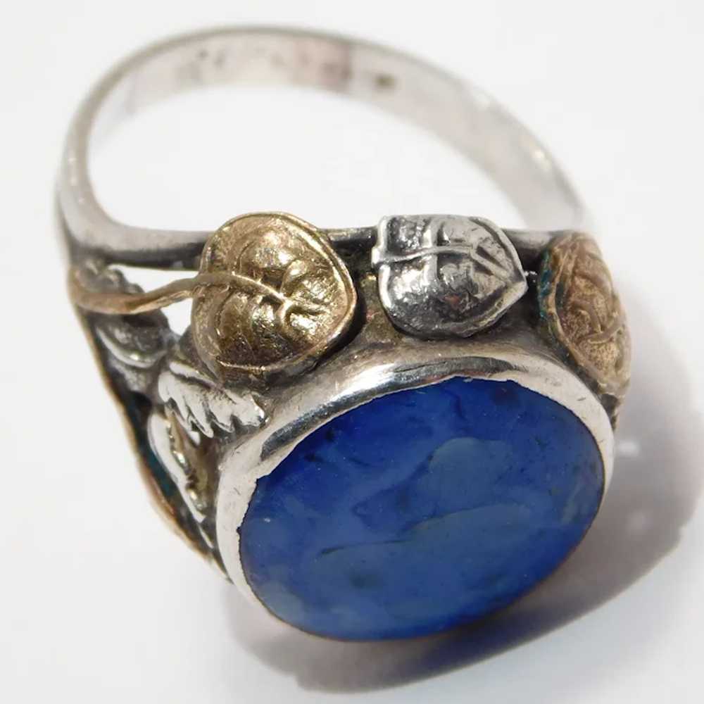 Sterling Ring Arts And Crafts Blue Art Glass Stone - image 4