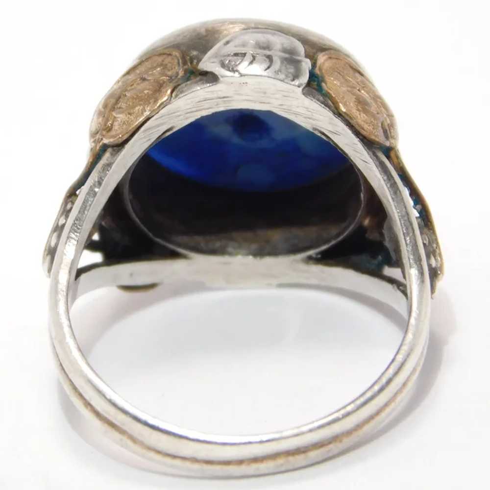 Sterling Ring Arts And Crafts Blue Art Glass Stone - image 5