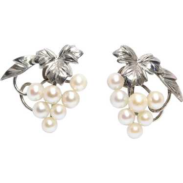 14K Yellow Gold Pearl Grape Cluster Screw Back Earrings