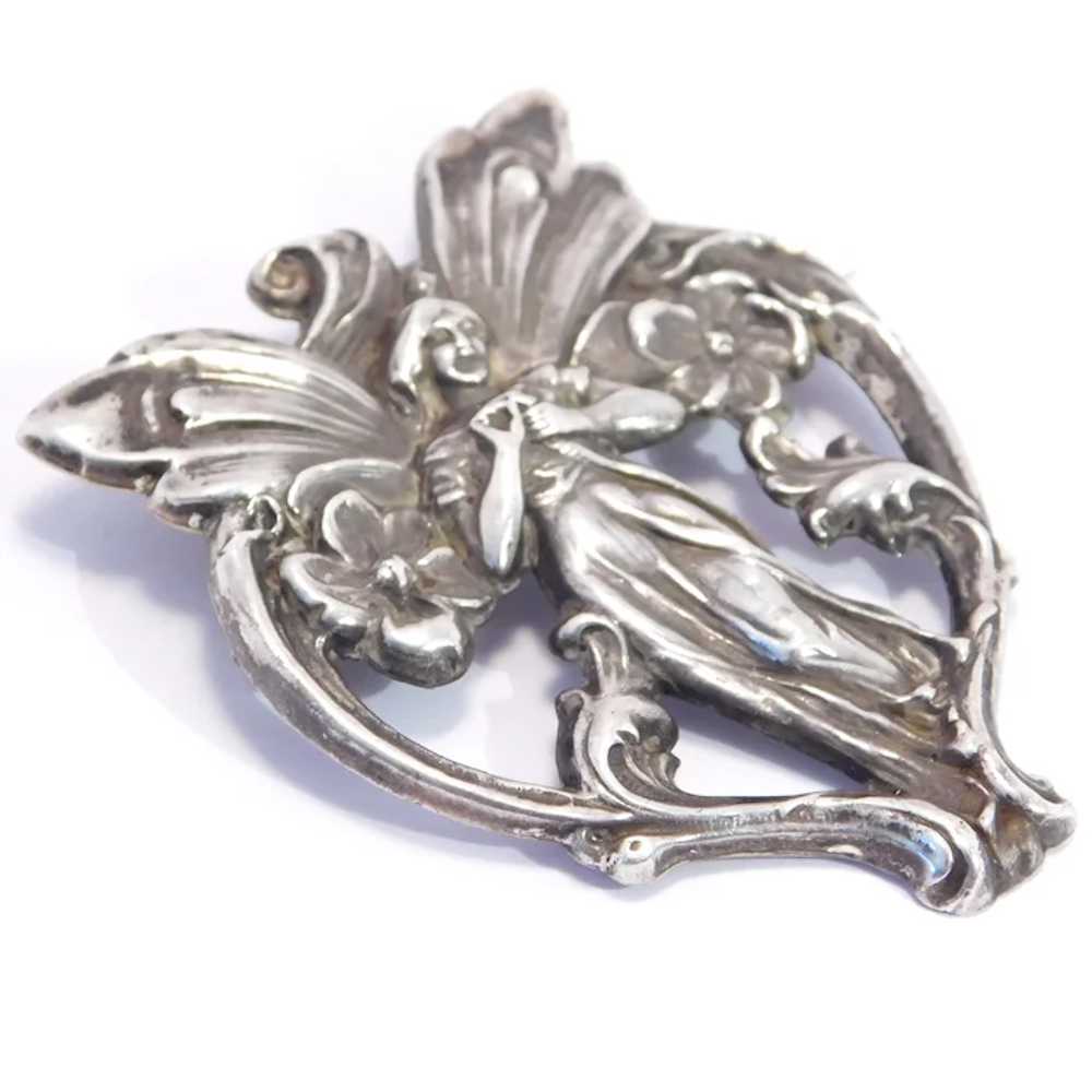 Fantastic Fairy Art Nouveau Sterling Silver Brooch - image 2