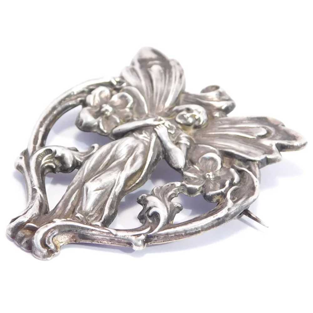 Fantastic Fairy Art Nouveau Sterling Silver Brooch - image 3