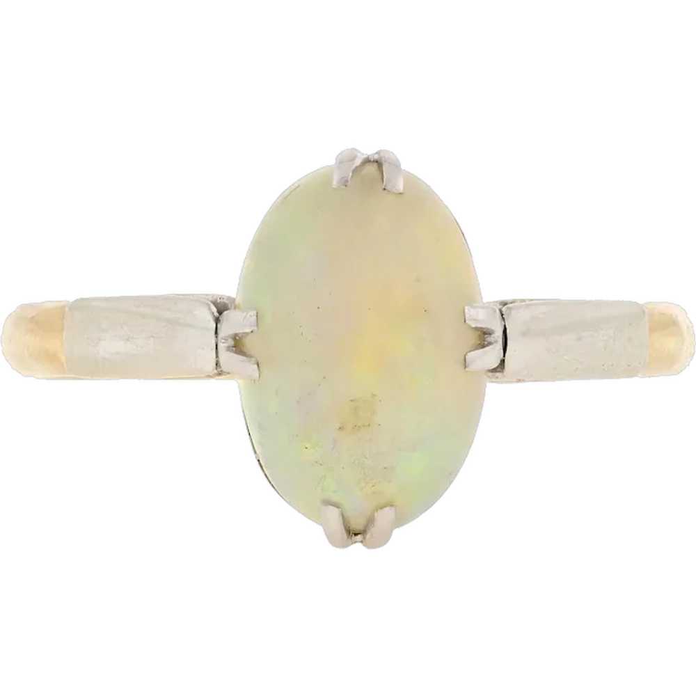 Vintage Opal Solitaire Ring, Double Claw Design 9… - image 1