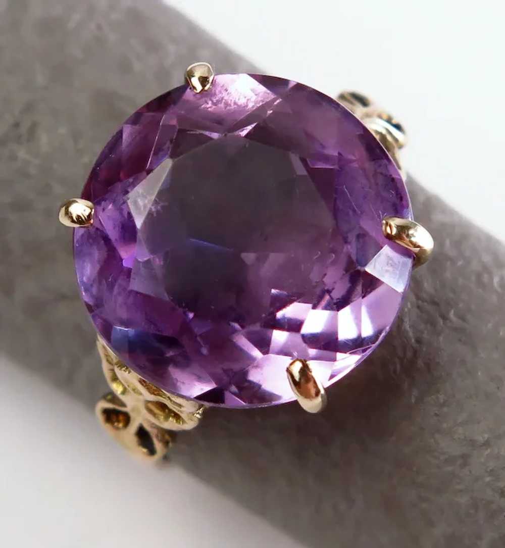 Size 8.5 Flower Accented Round Amethyst 9K Yellow… - image 2
