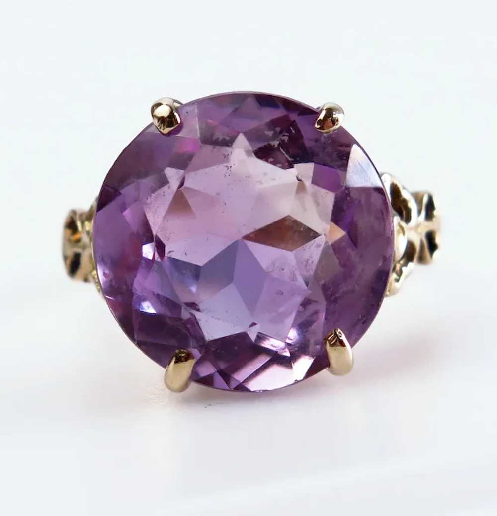 Size 8.5 Flower Accented Round Amethyst 9K Yellow… - image 4