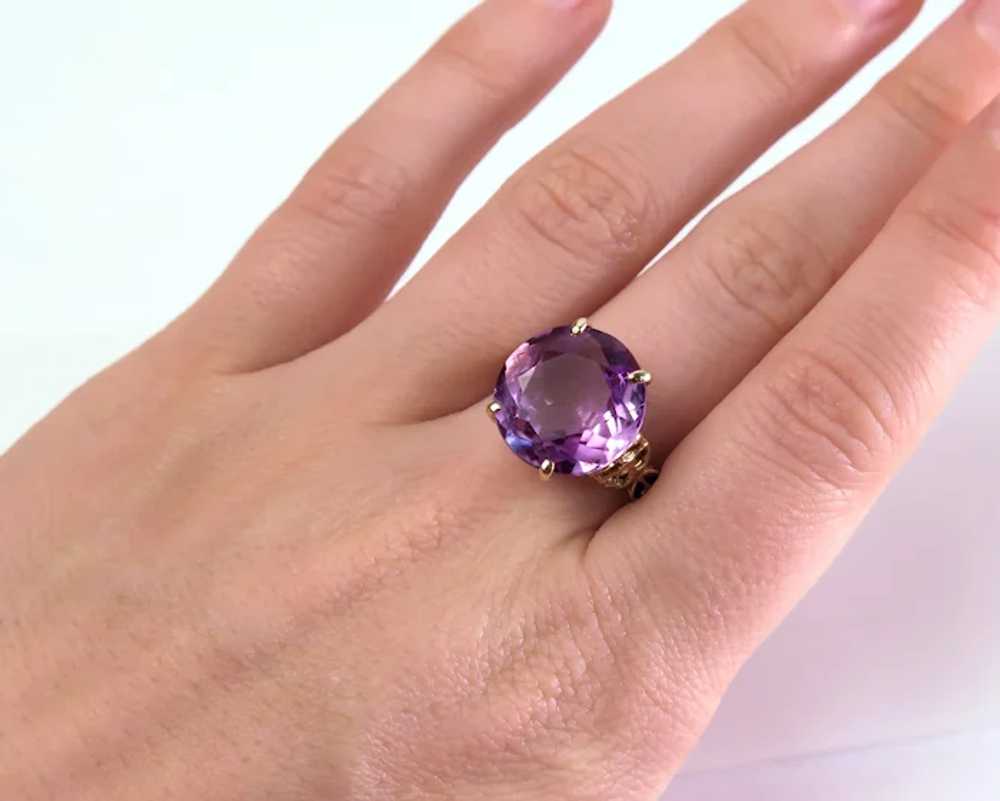 Size 8.5 Flower Accented Round Amethyst 9K Yellow… - image 9