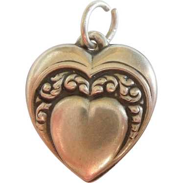 Repousse Heart-in-Heart Sterling Silver Puffy Hear