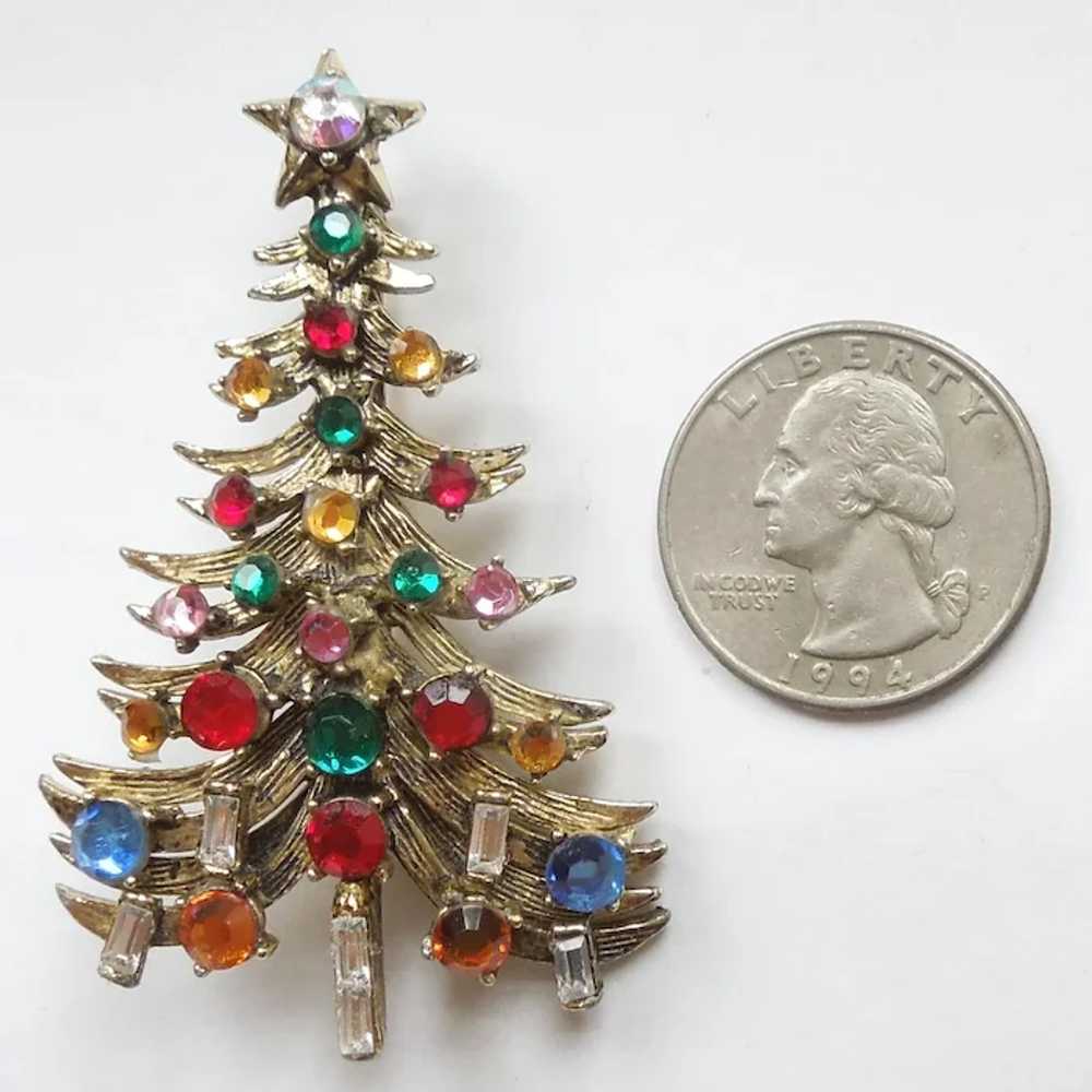 Sparkly Hollycraft Christmas Tree Pin with Rhines… - image 10
