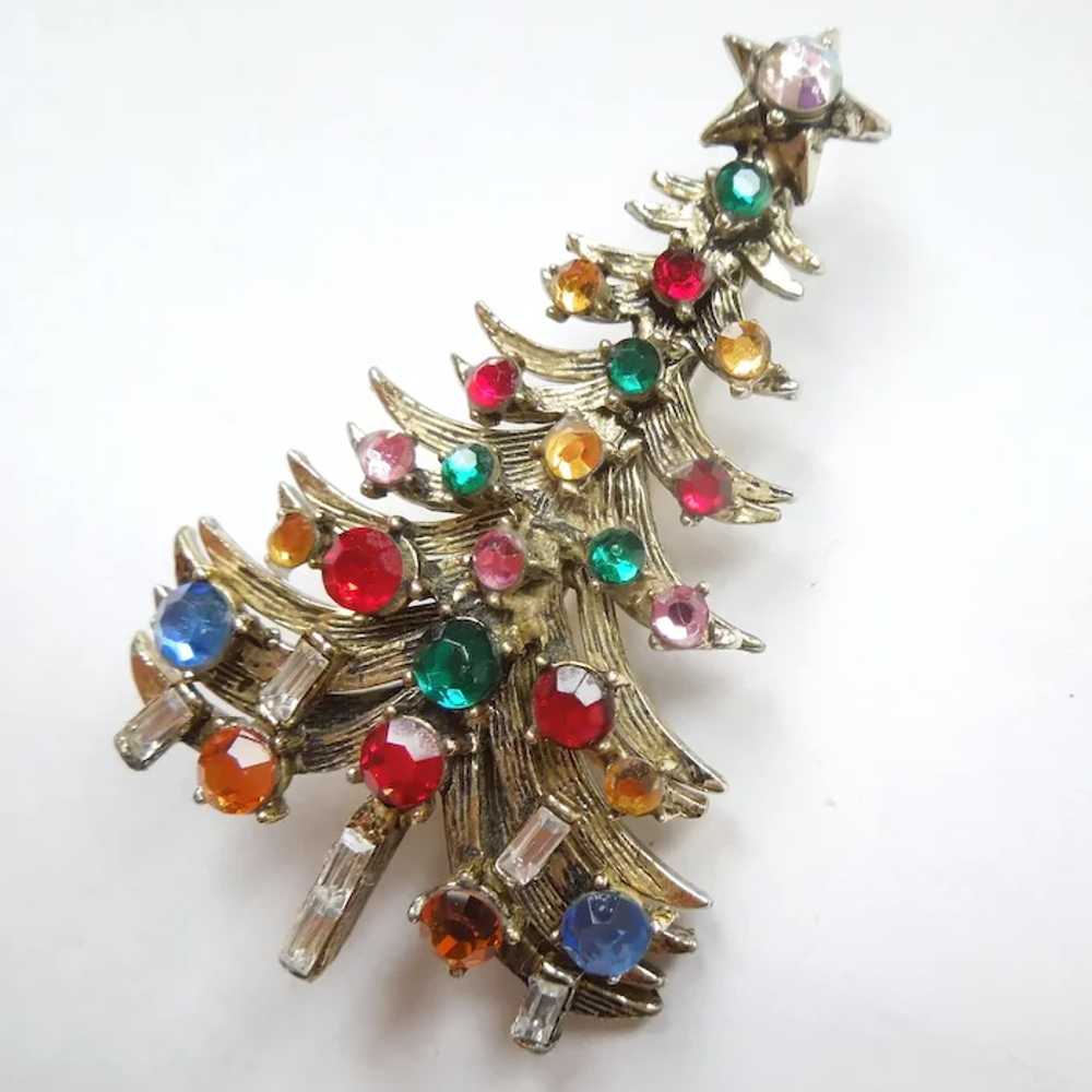 Sparkly Hollycraft Christmas Tree Pin with Rhines… - image 4