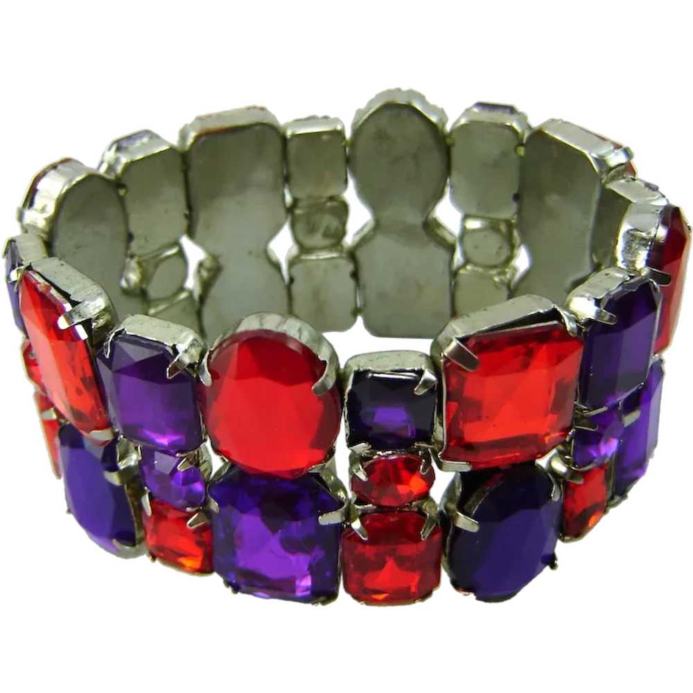 Vintage Bright Red and Purple Rhinestone Chunky S… - image 1