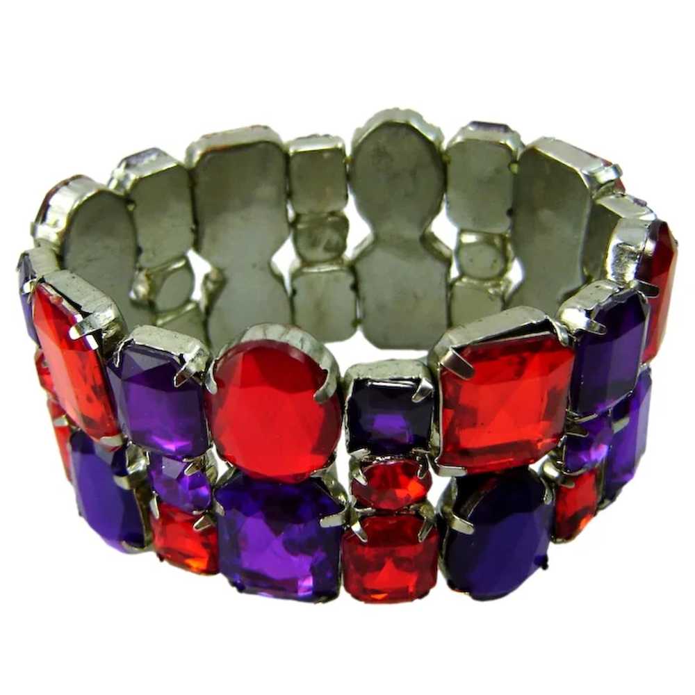 Vintage Bright Red and Purple Rhinestone Chunky S… - image 2