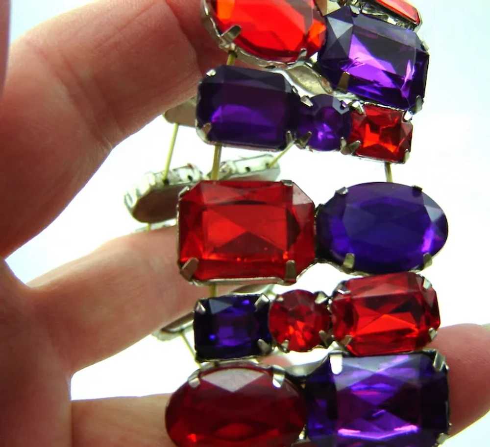 Vintage Bright Red and Purple Rhinestone Chunky S… - image 3