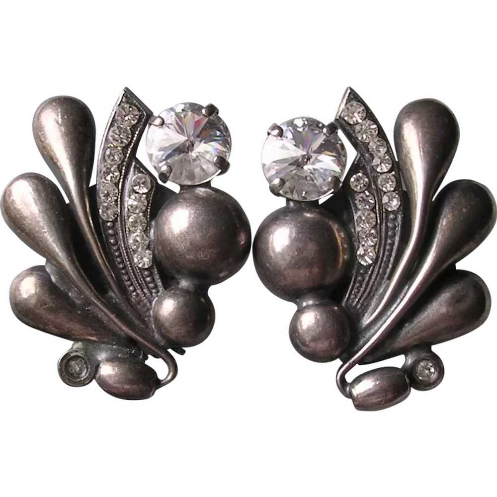 Italian Silver Plated Rivoli Crystal Clip Earrings - image 1