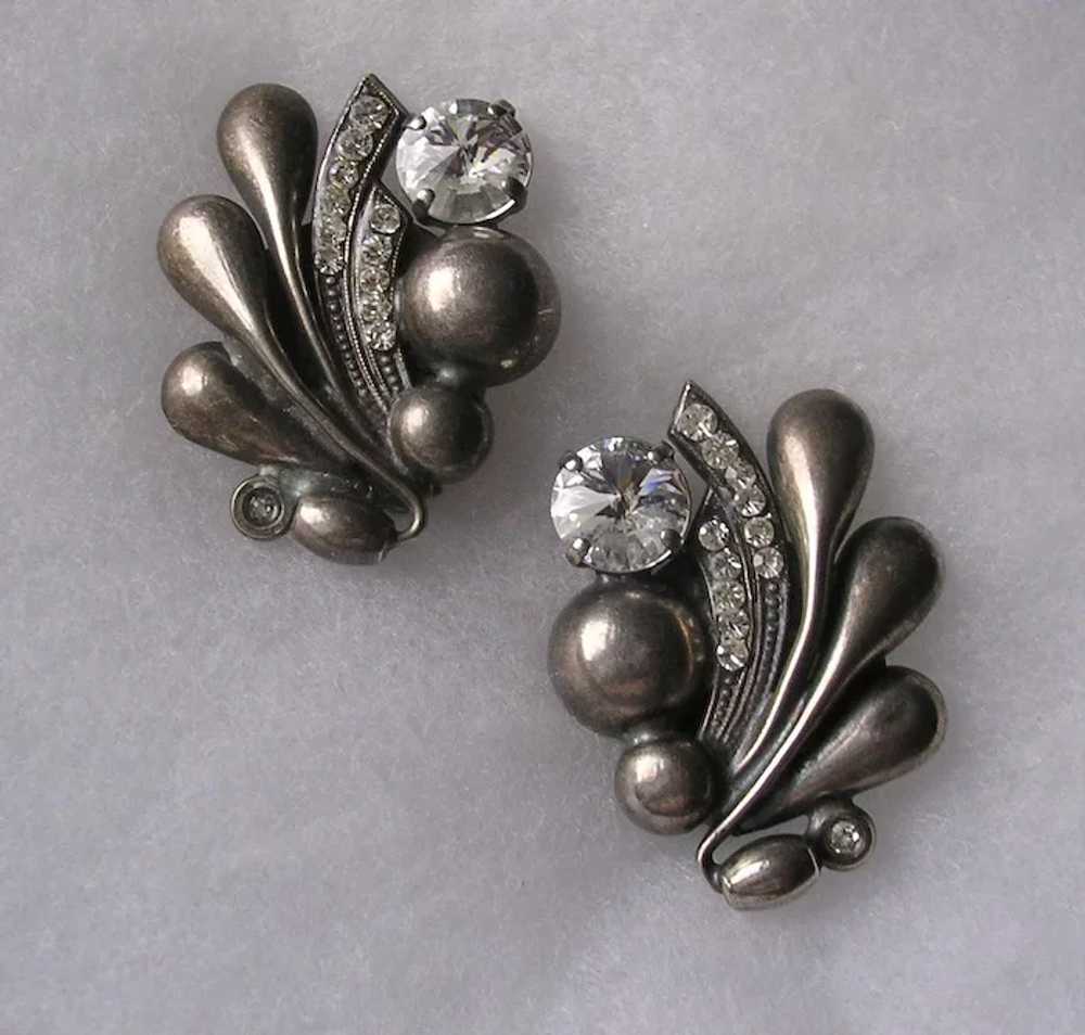 Italian Silver Plated Rivoli Crystal Clip Earrings - image 2