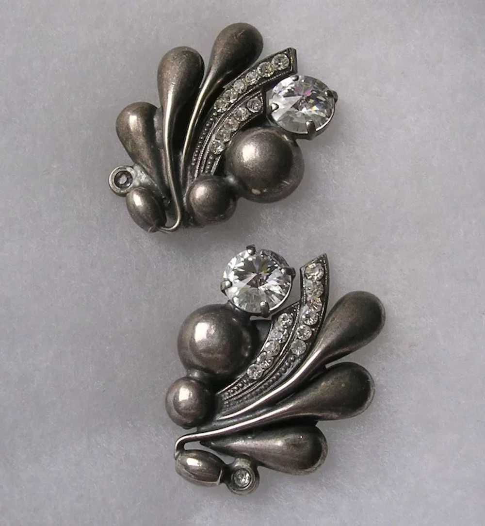 Italian Silver Plated Rivoli Crystal Clip Earrings - image 3