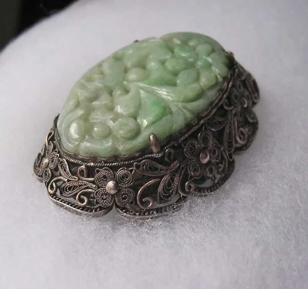 ANTIQUE Nephrite Jade Filigree Circle Necklace Sterling good Silver