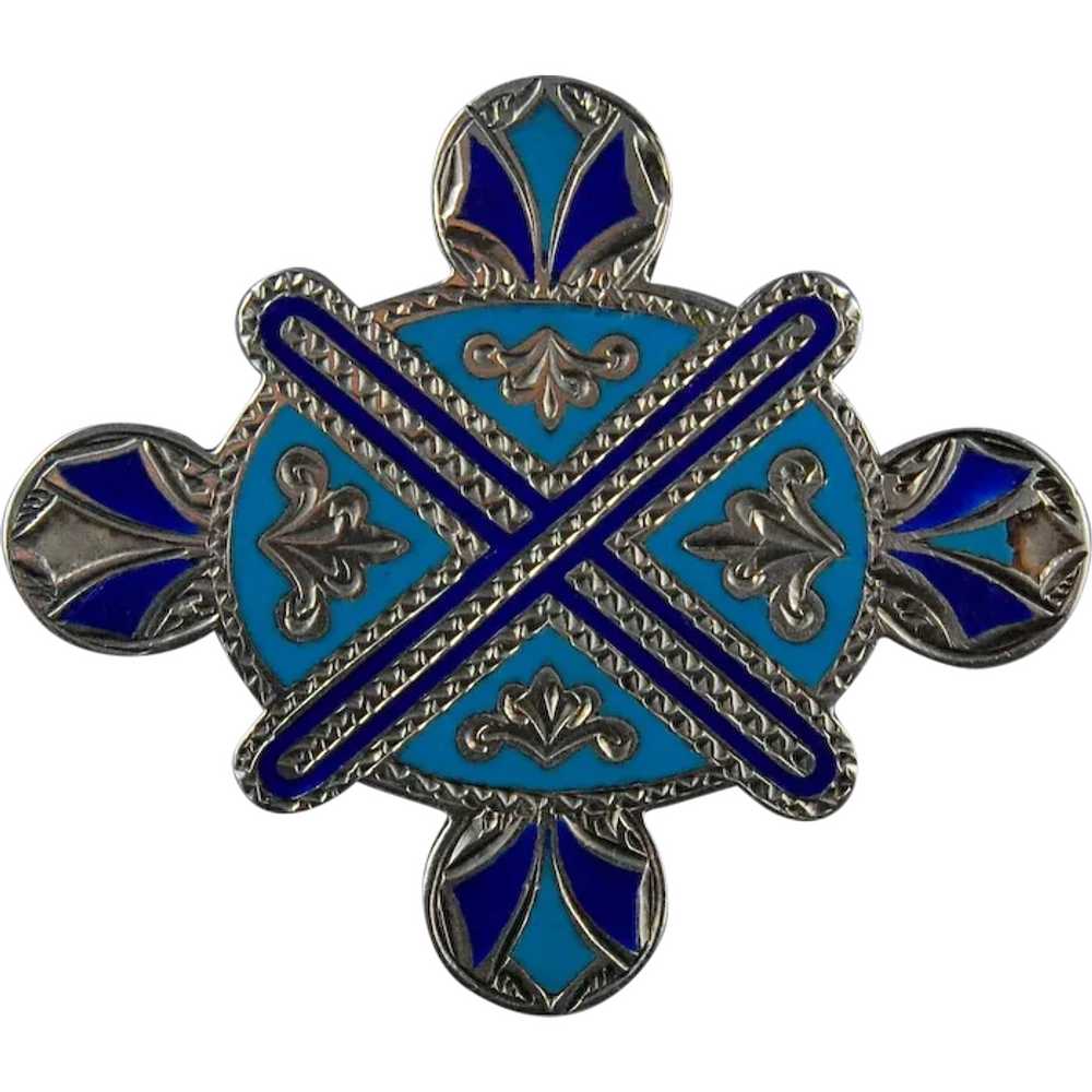 Scottish Silver Enamel Brooch St. Andrews Cross P… - image 1