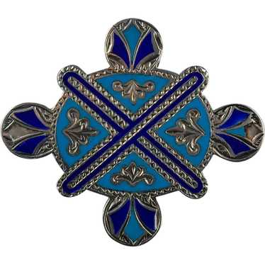 Scottish Silver Enamel Brooch St. Andrews Cross P… - image 1